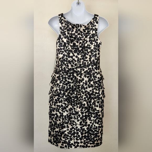 LONDON TIMES Black and White Floral Satin Layered Dress Size 8P - Picture 4 of 11
